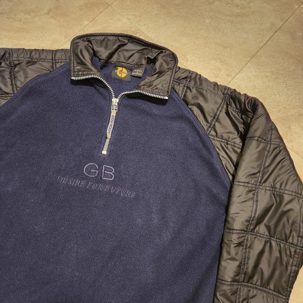 VTG Y2K GODBODY Mens L Large Pullover Fleece 1/4 Zip Hybrid‎ Jacket Embroidered
